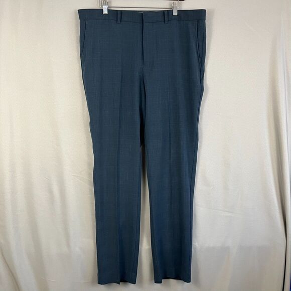 Dockers Dress Pants Mens 38 X 32 Blue Plaid Stretch Straight Leg Formal Business - Picture 1 of 5